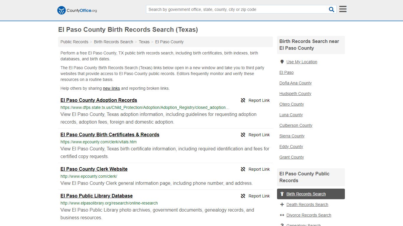 El Paso County Birth Records Search (Texas) - County Office
