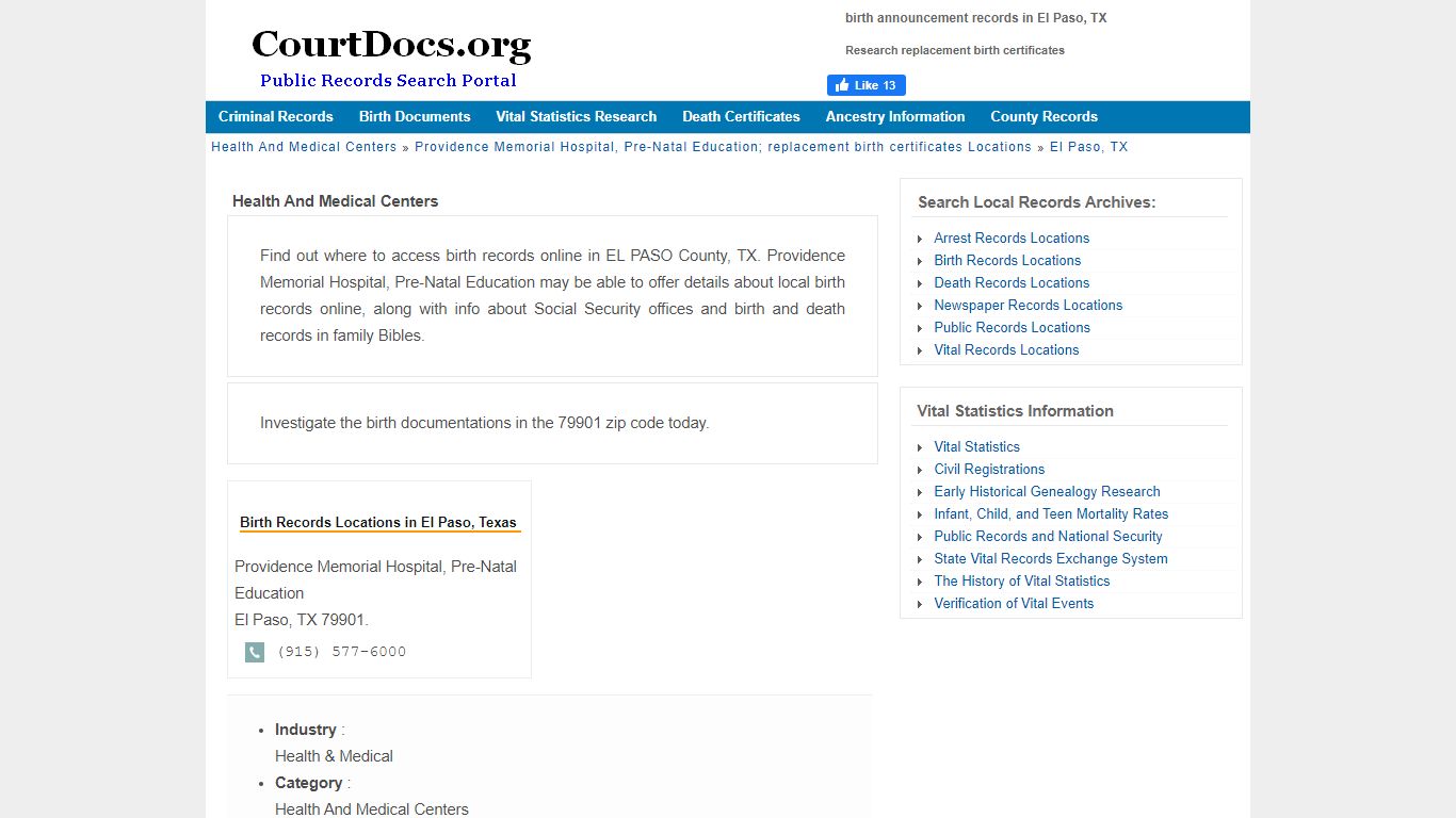 El Paso, TX Replacement Birth Certificates - Providence Memorial ...